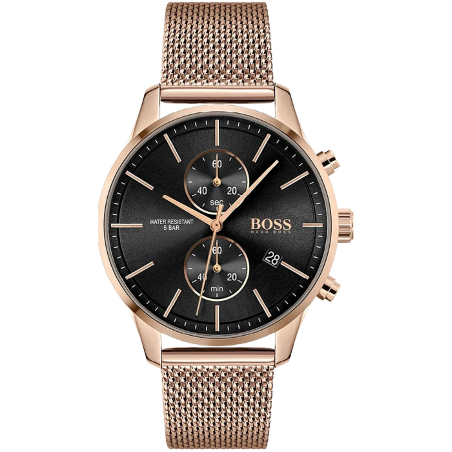 Hugo Boss ASSOCIATE Mesh Chain Rose Gold Black Dial Watch for Men- HB1513806