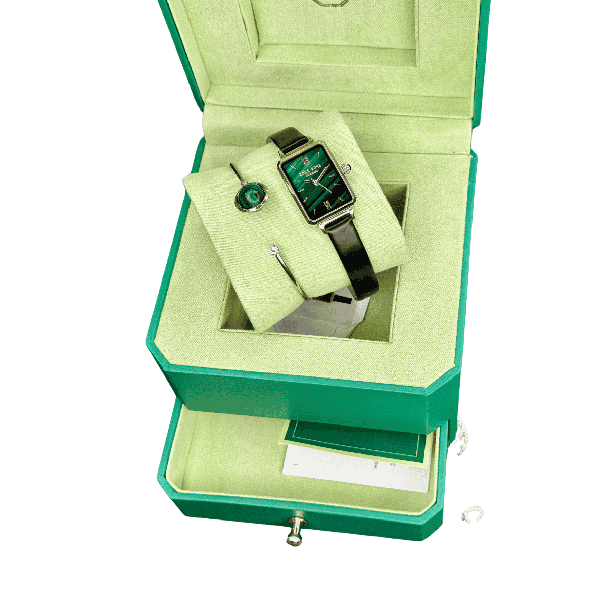 Lola Rose Textured Green Dial Leather Strap Ladies Watch with Bracelet - LR2136