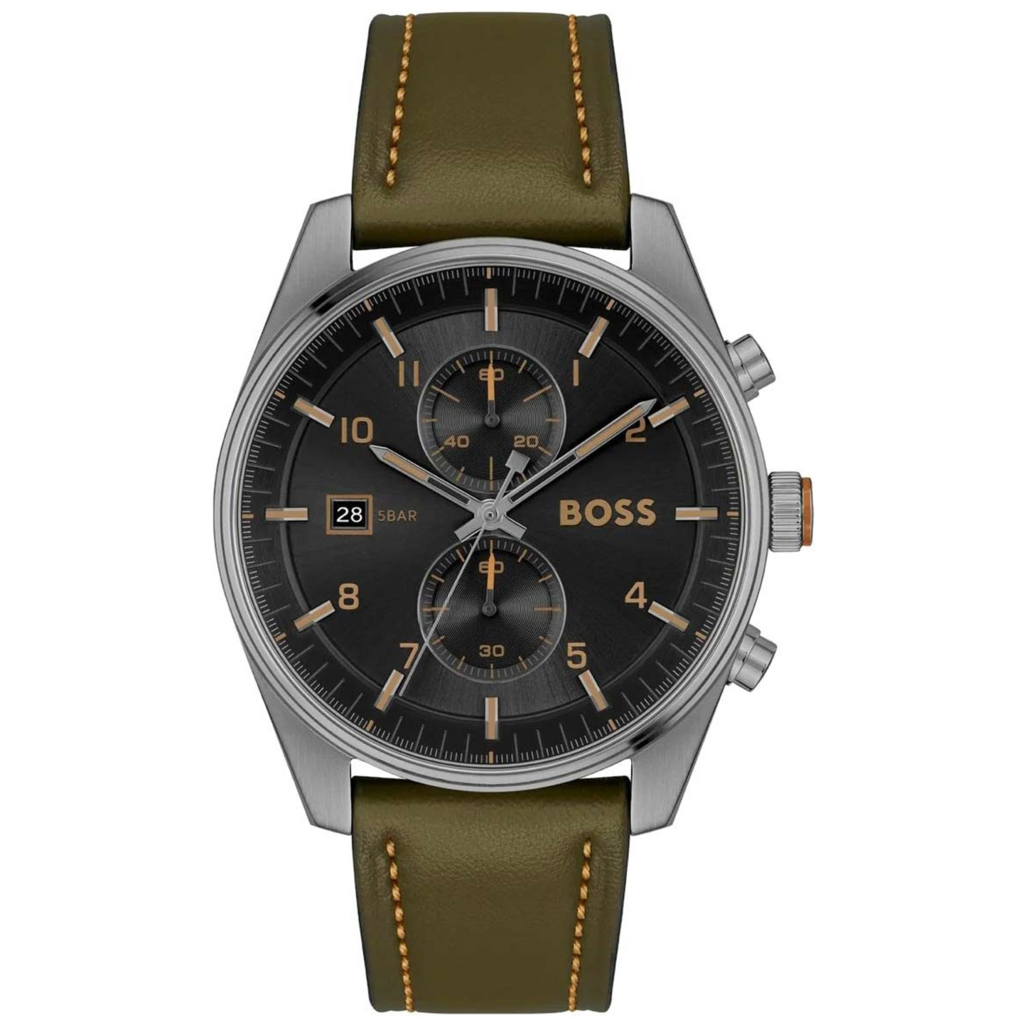 Hugo Boss Skytraveller Leather Strap Grey Dial Men's Chronograph Watch- HB1514148