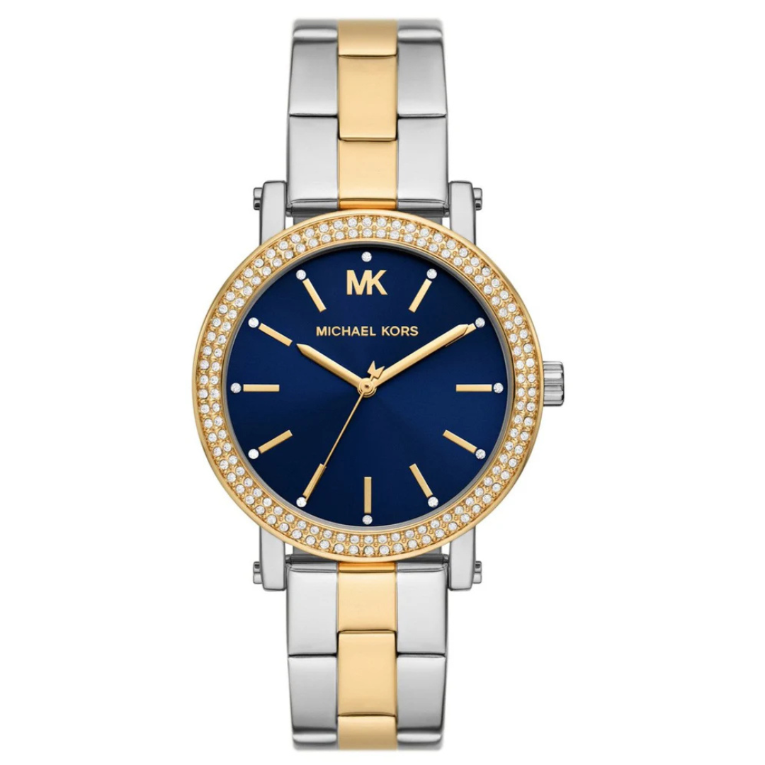 Michael Kors Three Hand Dual Tone Blue dial ladies Watch- MKO1052