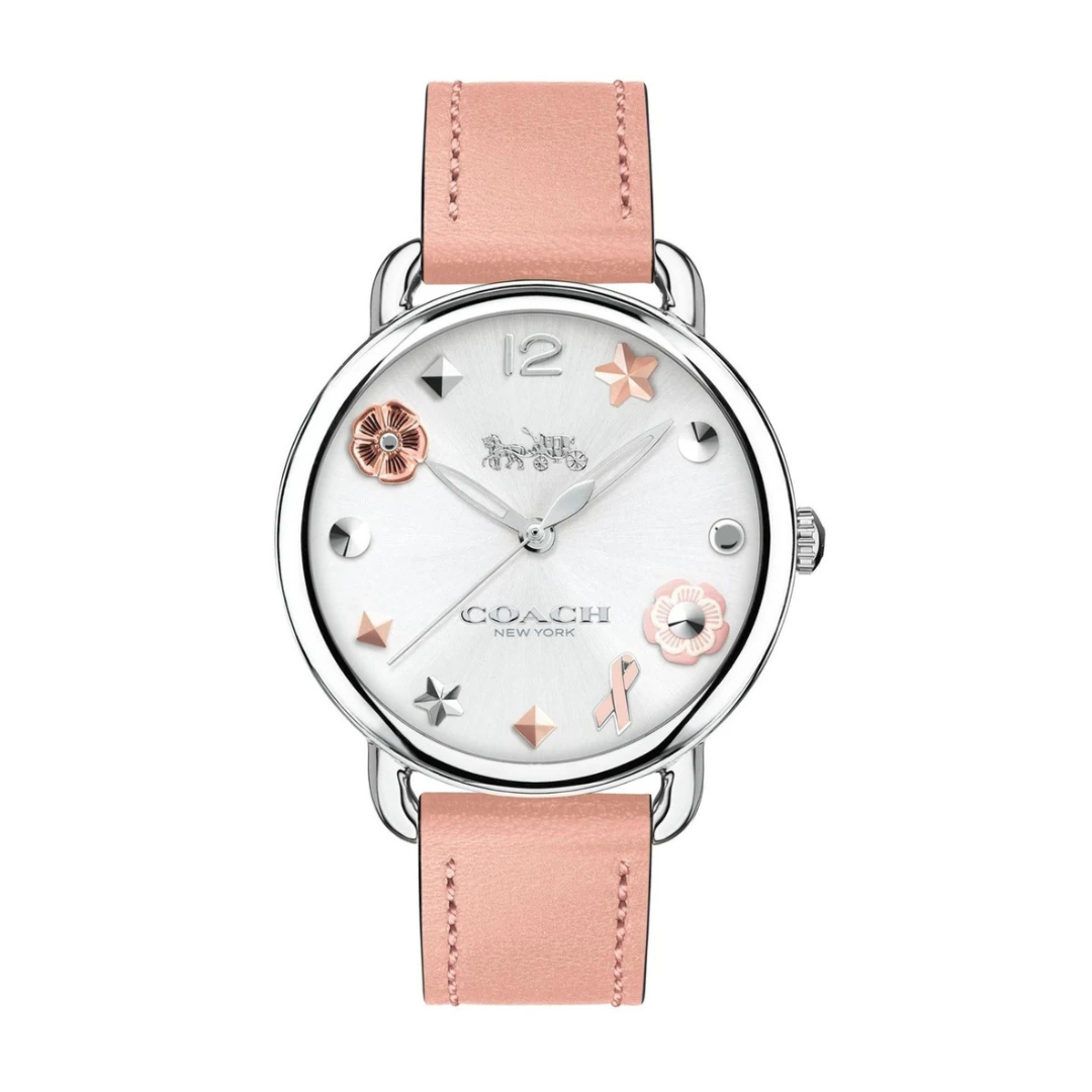 Coach Delancey White Dial Pink Leather Ladies Watch- 14502799