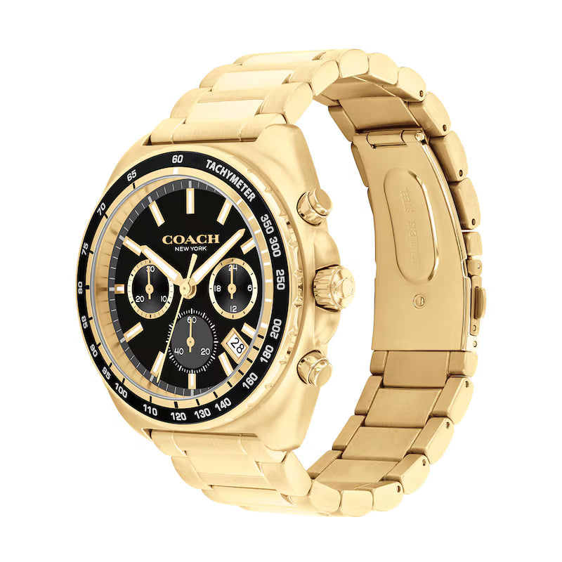 Coach Charter Gold-Tone IP Chronograph Black Dial Men's Watch - 14602703