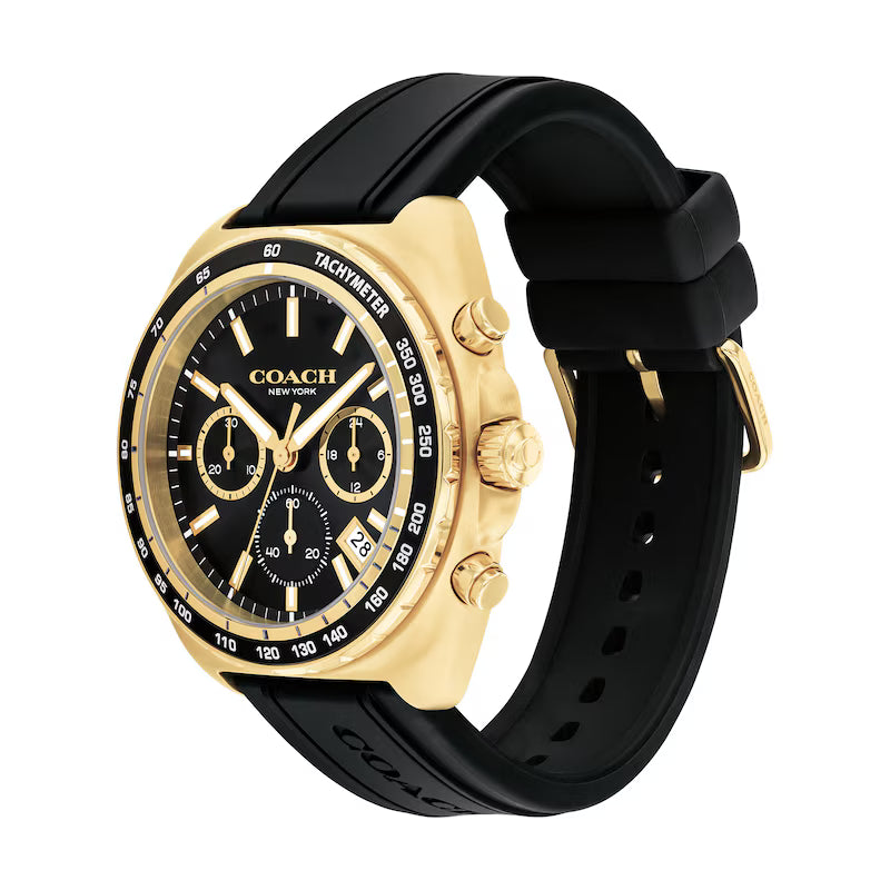 Coach Charter Gold-Tone IP Black Silicone Strap Chronograph Black Dial Men's Watch - 14602708)