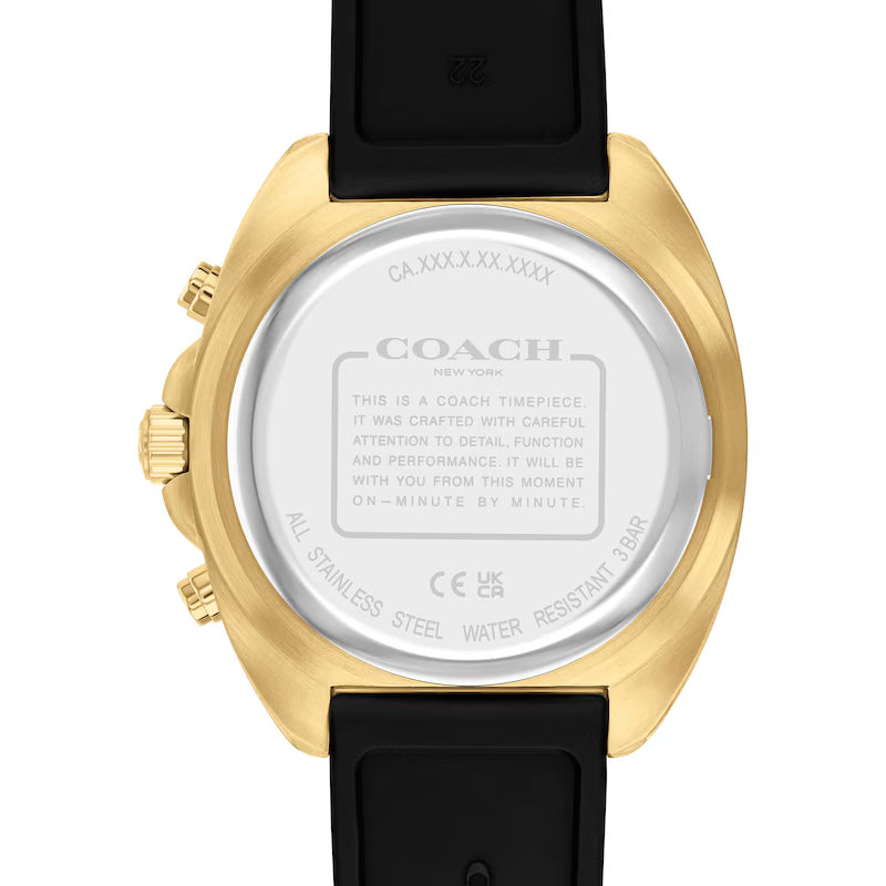 Coach Charter Gold-Tone IP Black Silicone Strap Chronograph Black Dial Men's Watch - 14602708)