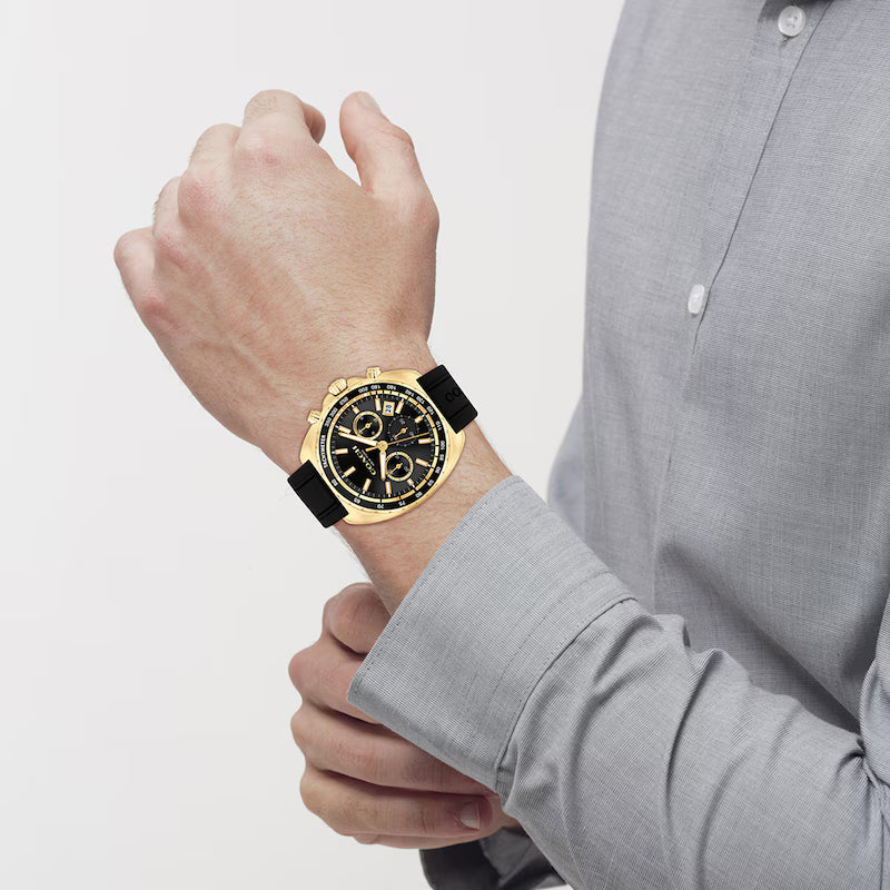 Coach Charter Gold-Tone IP Black Silicone Strap Chronograph Black Dial Men's Watch - 14602708)
