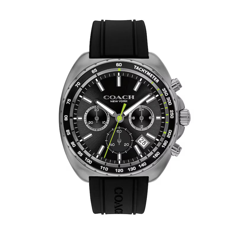 Coach Charter Grey IP Black Silicone Strap Chronograph Black Dial Men's Watch - 14602709