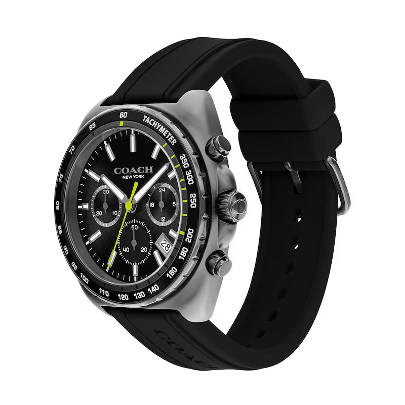 Coach Charter Grey IP Black Silicone Strap Chronograph Black Dial Men's Watch - 14602709