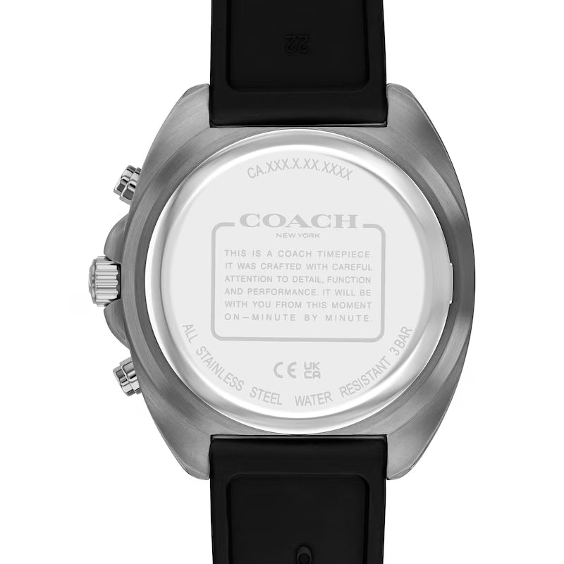 Coach Charter Grey IP Black Silicone Strap Chronograph Black Dial Men's Watch - 14602709