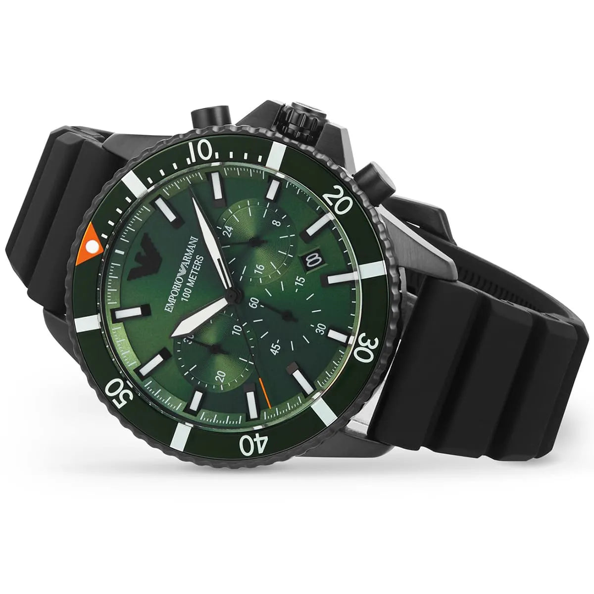 Emporio Armani Green Dial Silicone Strap Men's Chronograph Watch- AR11463