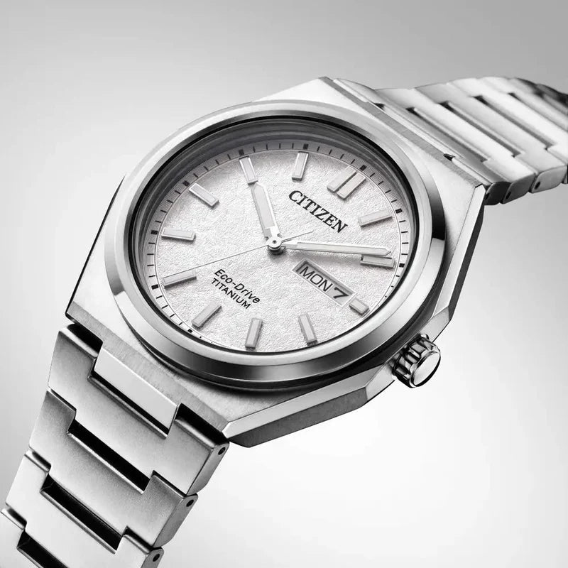 Citizen Zenshin Super Titanium Eco-Drive White Dial Men's Watch- AW0130-85A