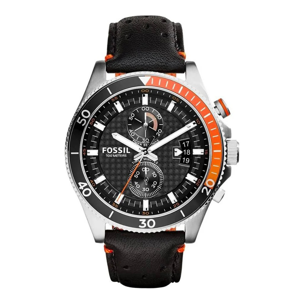 Fossil Wakefield Black Leather Strap Men's Chronograph Watch- CH2953