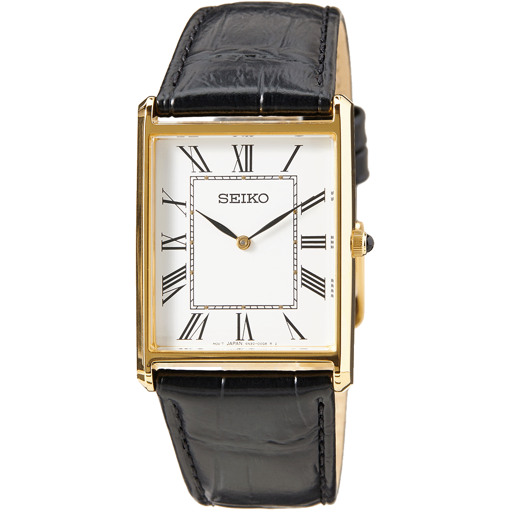 Seiko Tank White Dial Leather Strap Men's Watch - SWR052P1