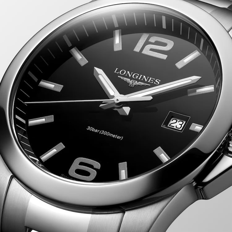 Longines Conquest Black Dial Stainless Steel Bracelet Men's Watch - L37594586
