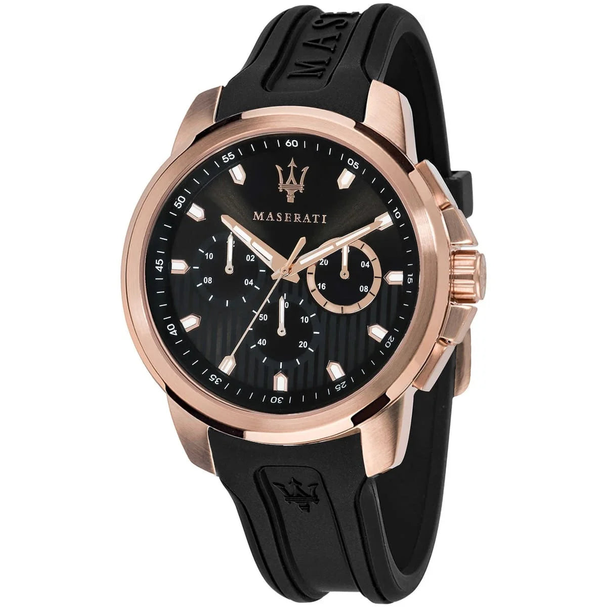 Maserati Sfida Rose Gold Black Silicone Strap Men's Chronograph Watch- R8851123008