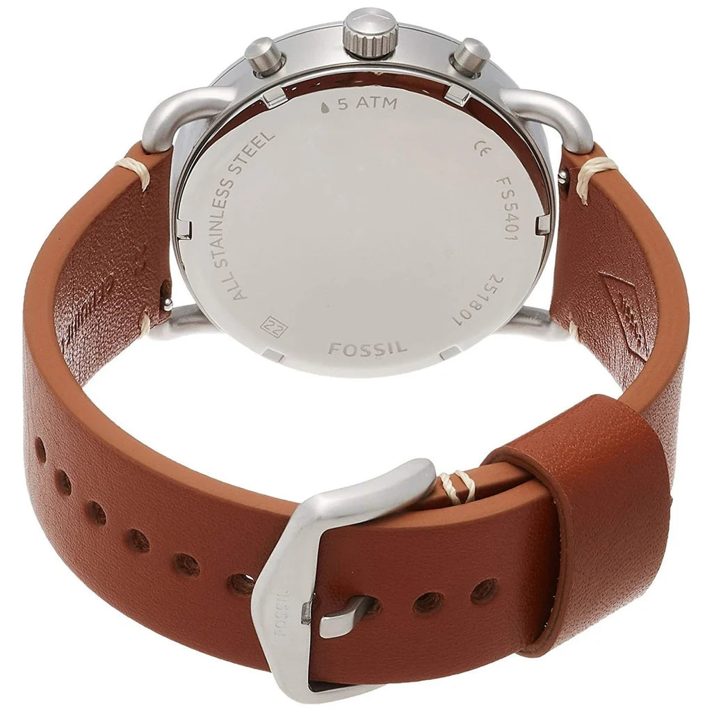 Fossil The Commuter Blue Dial Brown Leather Strap Men's Chronograph Watch- FS5401