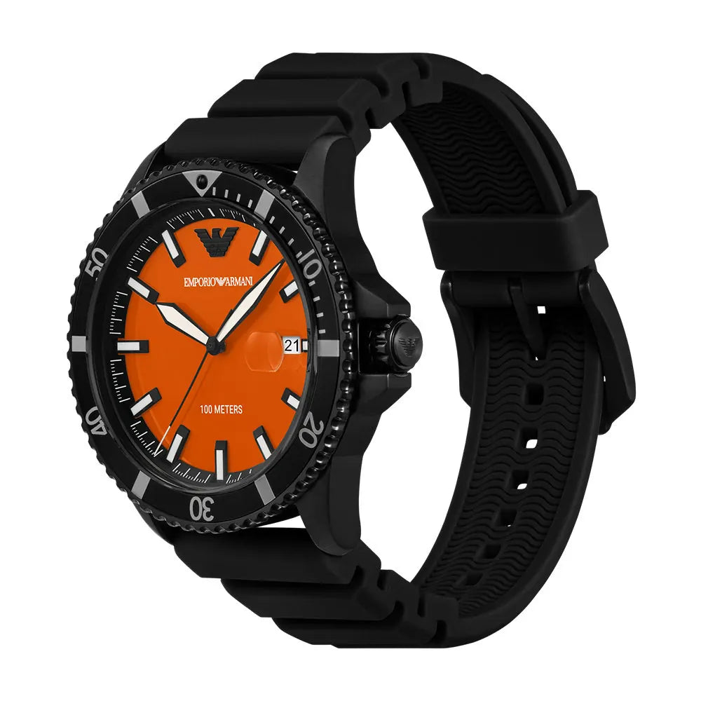 Emporio Armani World Explorer Rubber Strap Black Dial Men's Watch- AR11684