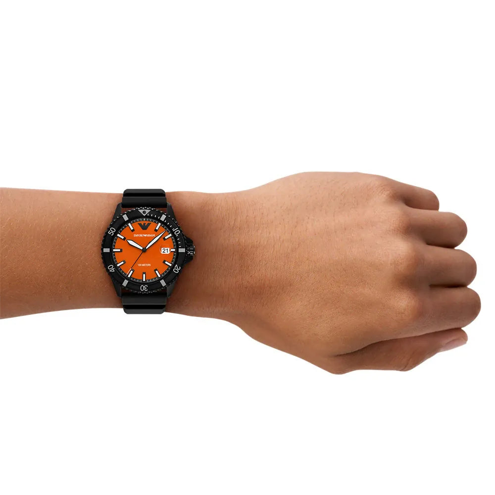 Emporio Armani World Explorer Rubber Strap Black Dial Men's Watch- AR11684