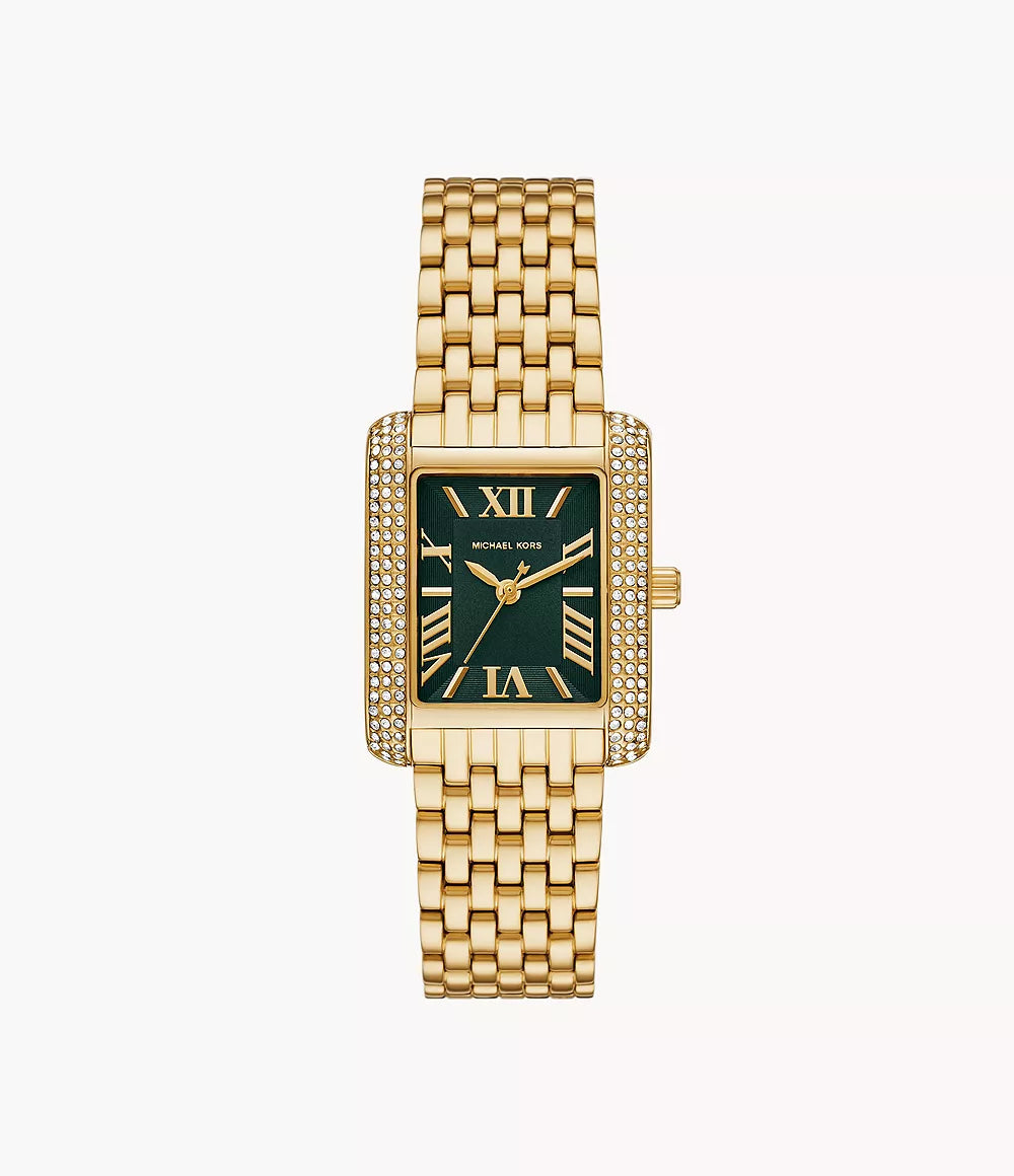 Michael Kors Emery Three Hand Gold Tone Green Dial Ladies Watch- MK4742
