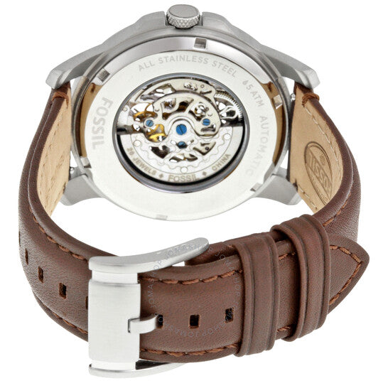 Fossil Grant Skeleton Dial Leather Strap Men's Automatic Watch- ME3052