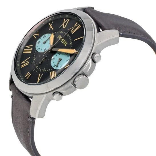 Fossil Grant Chronograph Gunmetal Grey Leather Strap Men's Watch- FS5183