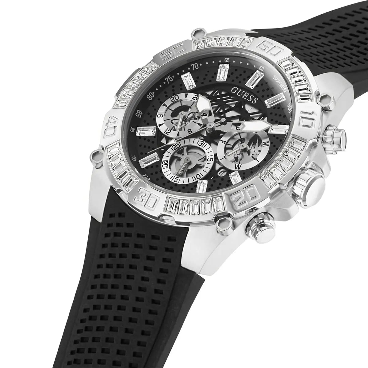 Guess Trophy Multifunction Rubber Strap Clear Dial Men's Watch- GW0333G1