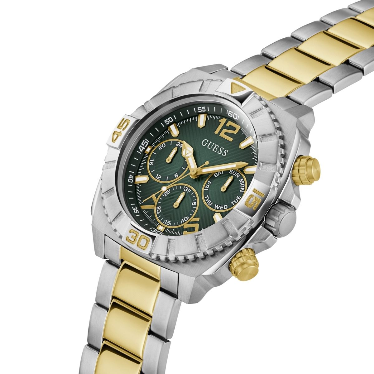 Guess Dual Tone Green Dial Multifunction Men's Watch- GW0800G1
