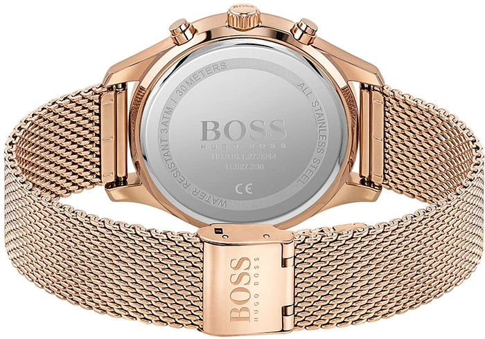 Hugo Boss ASSOCIATE Mesh Chain Rose Gold Black Dial Watch for Men- HB1513806