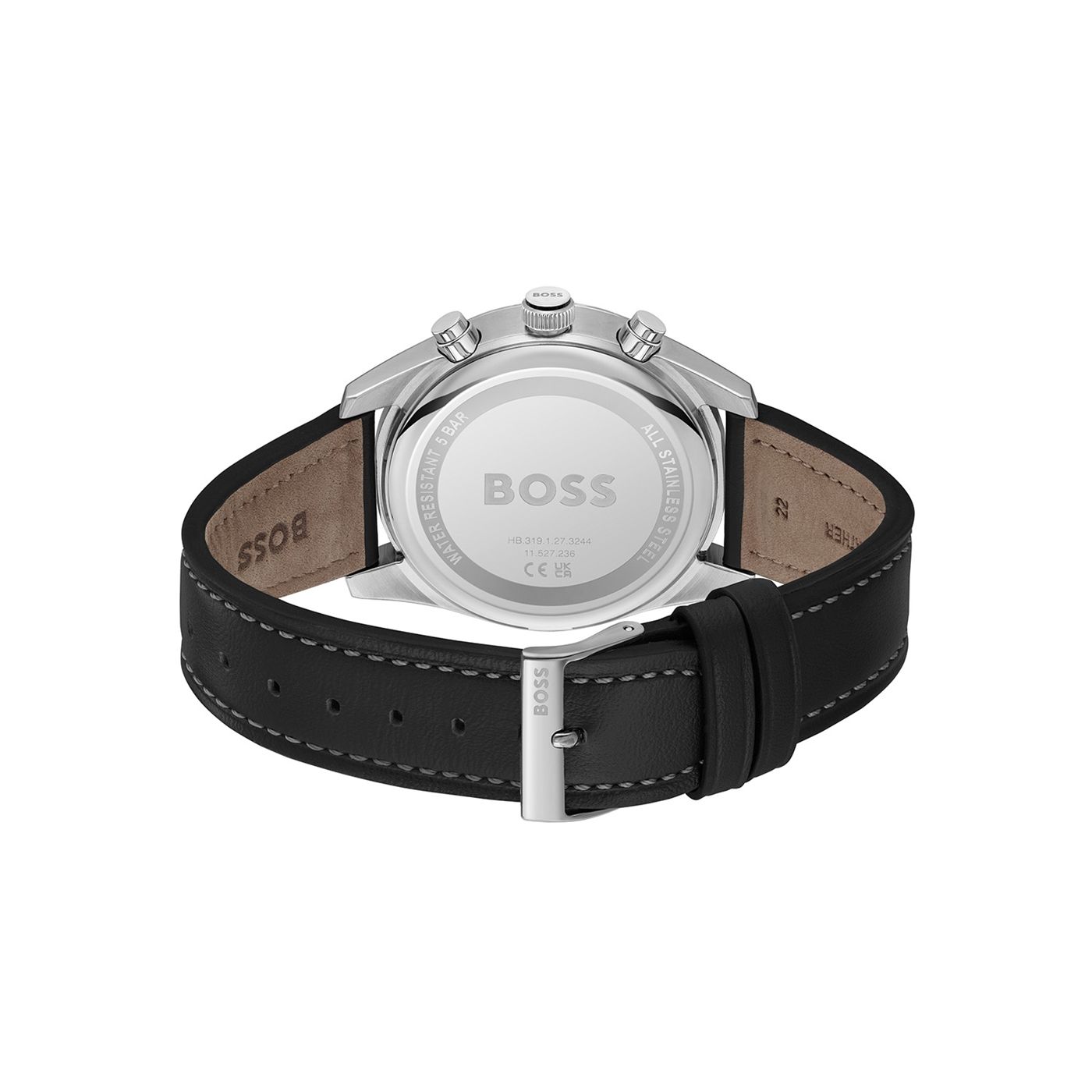 Hugo Boss Skytraveller Leather Strap White Dial Men's Chronograph Watch- HB151414