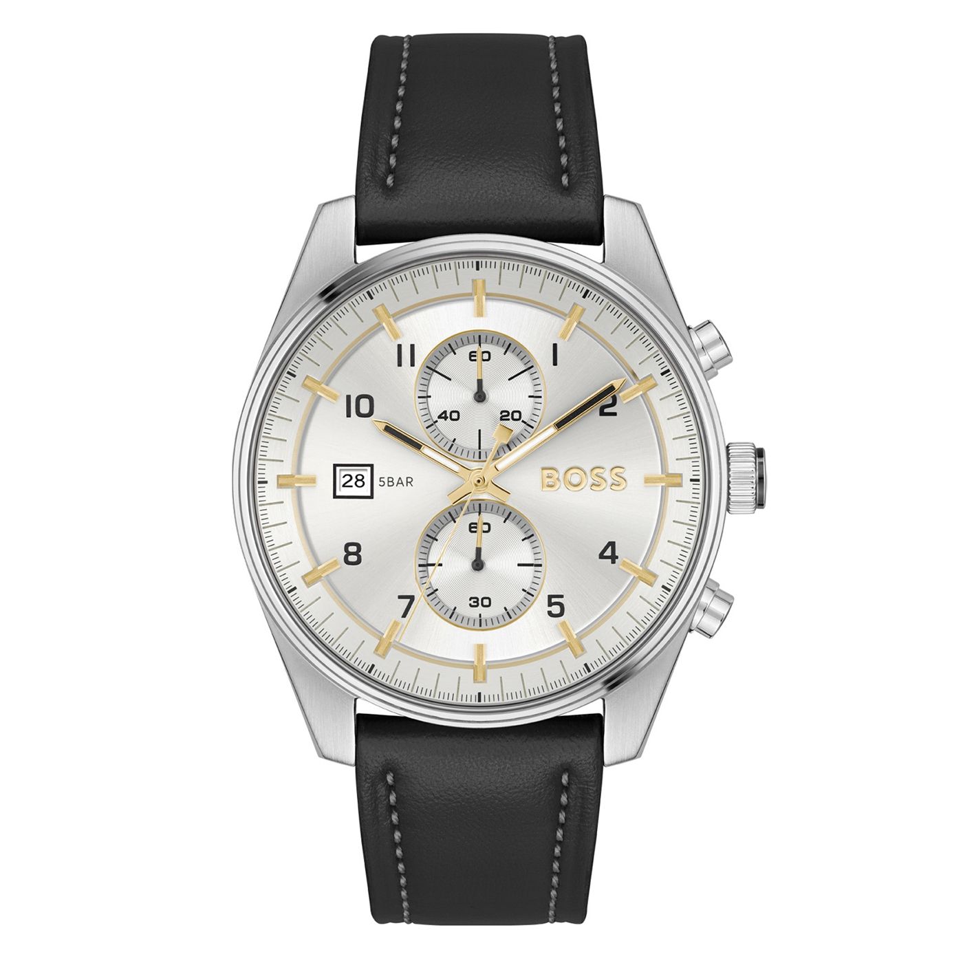 Hugo Boss Skytraveller Leather Strap White Dial Men's Chronograph Watch- HB151414