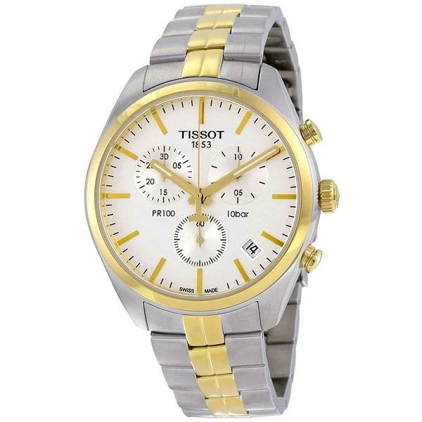 Tissot T Sport PR 100 Chronograph White Dial Two Tone Steel Strap For Men's Watch - T101.417.22.031.00