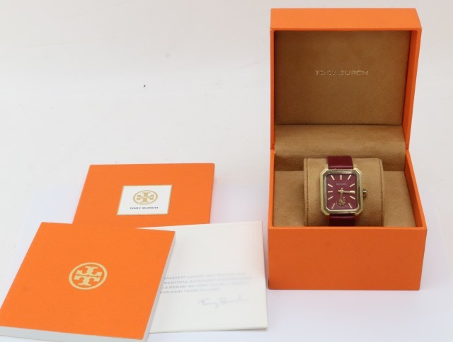 Tory Burch Maroon Dial Leather Strap Ladies Watch- TBW1505