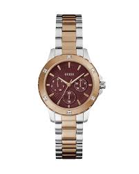Guess Rose Gold Tone Red Dial Watch For Female- GW0723L2