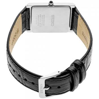 Seiko Essentials (Seiko Tank) White Dial Leather Strap Men's Watch - SWR049