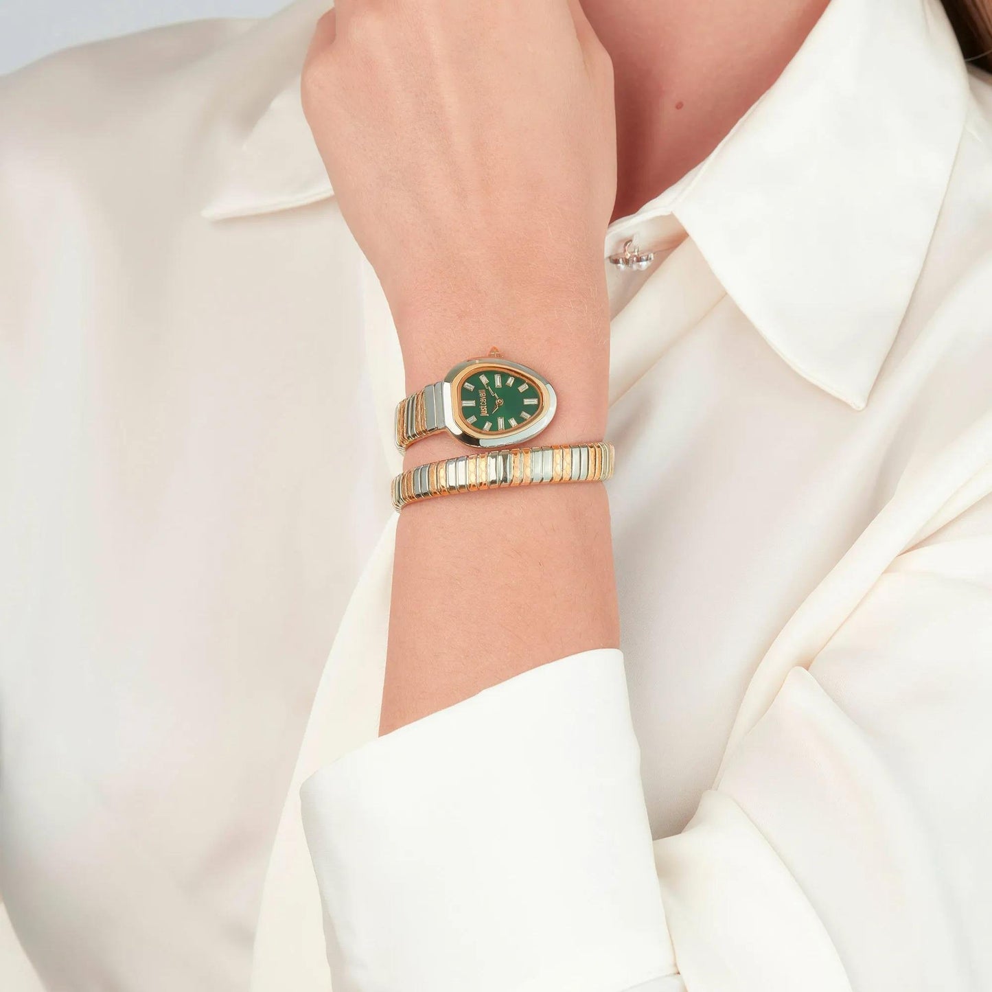 Just Cavalli Stainless Steel Snake Bracelet Green Dial Women's Watch - JC1L222M0075