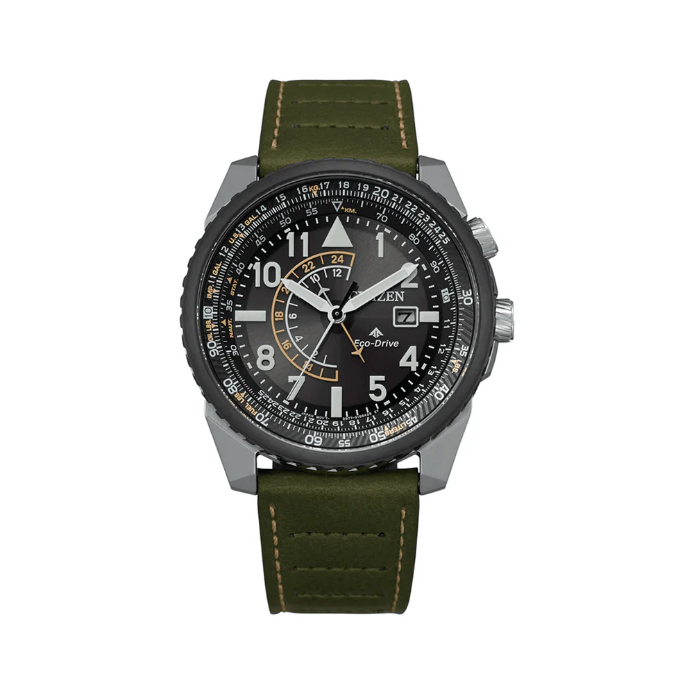 Promaster Eco-Drive Nighthawk Black Dial Leather Strap Men's Watch- BJ7138-04E