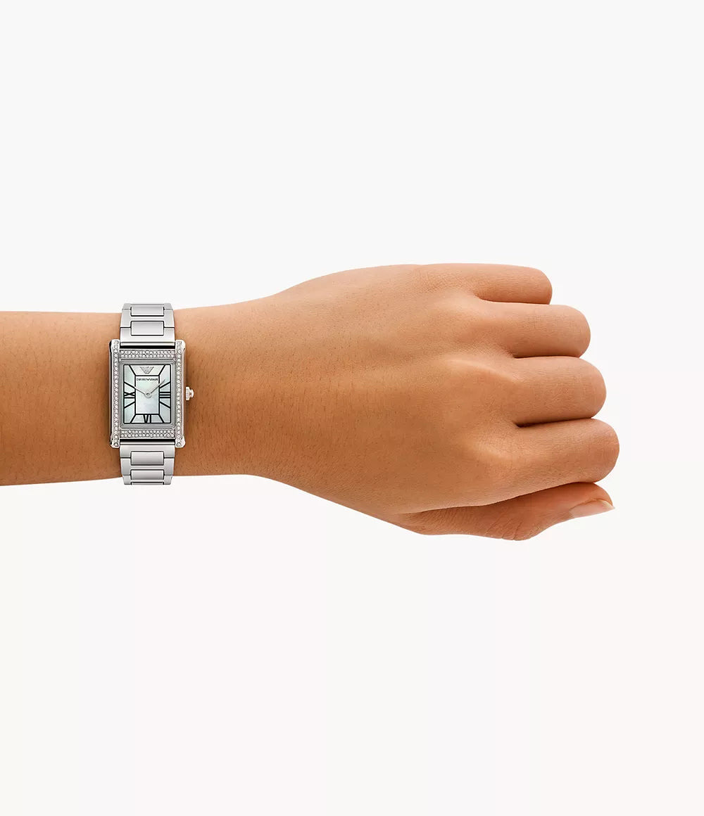 Emporio Armani Two-Hand Mother Of Peral Dial Stainless Steel Ladies Watch- AR11625