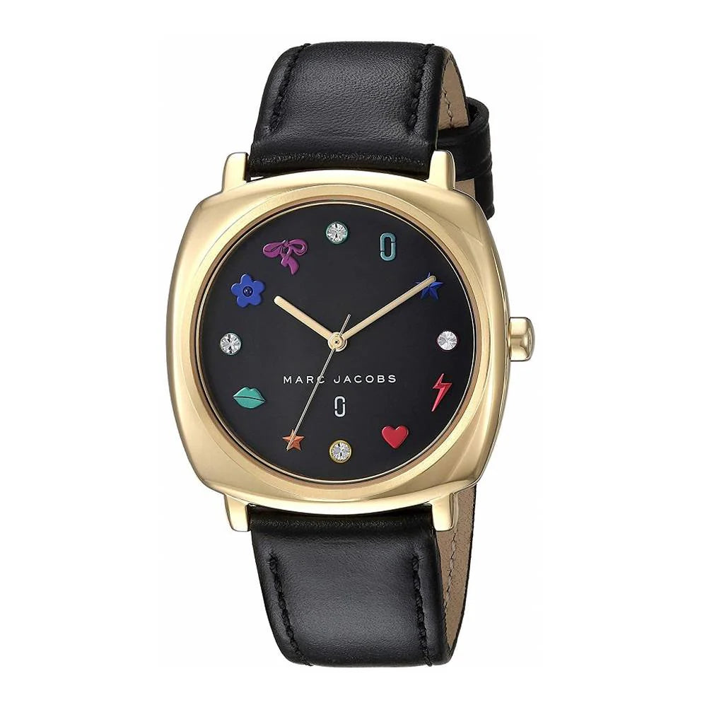 Marc Jacobs Mandy Black Leather Gold Colour Ladies Watch- MJ1597