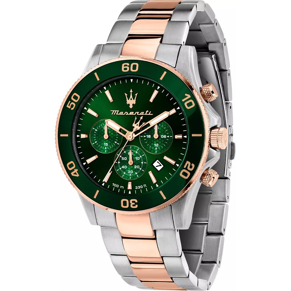 Maserati Competizione Dual Tone Green Dial Men's Chronograph Watch- R8873600004