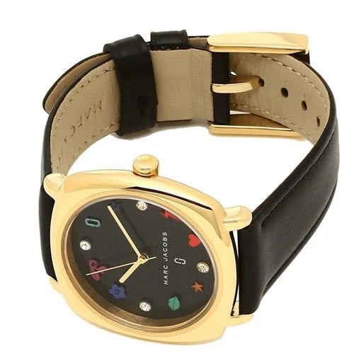 Marc Jacobs Mandy Black Leather Gold Colour Ladies Watch- MJ1597