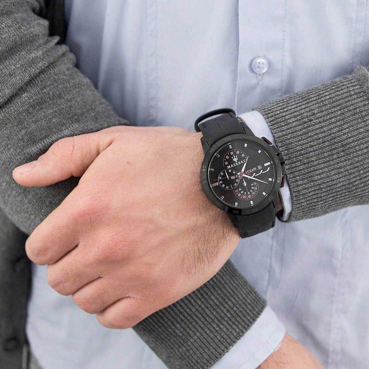 Maserati Black Dial Leather Belt with Black Color Men's Watch - R8871619003