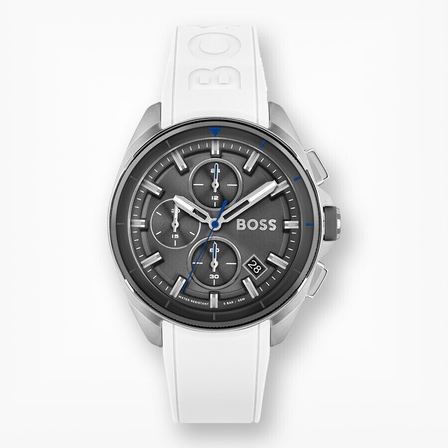 Hugo Boss Volane Grey White Silicone Strap Men's Chronograph Watch- HB1513948