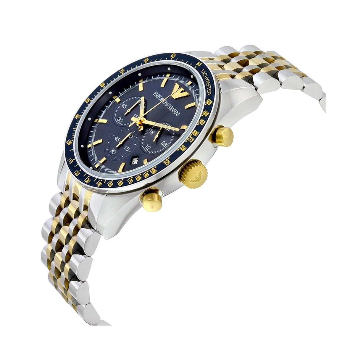Emporio Armani Tazio Dual Tone Blue Dial Men's Chronograph Watch- AR6088