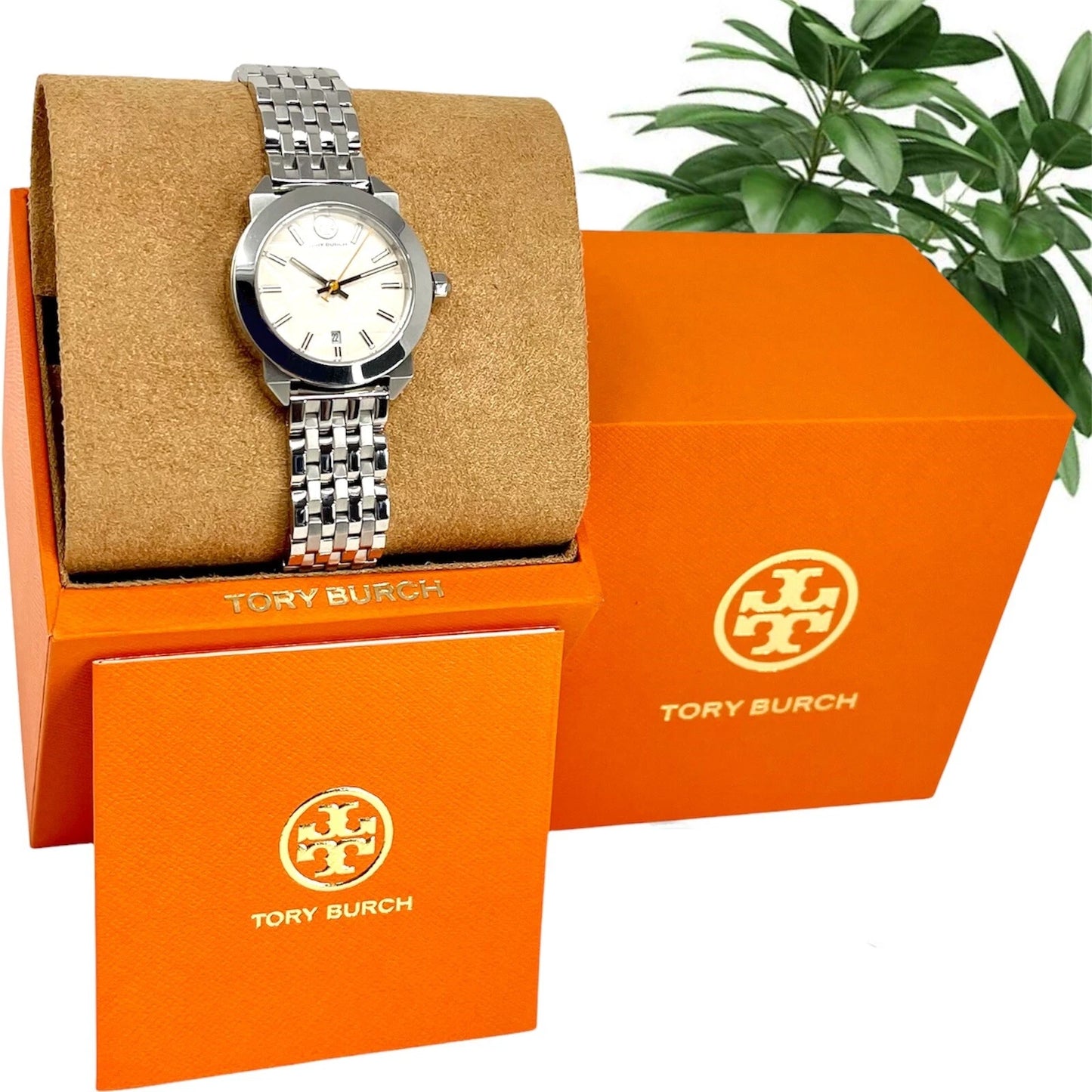 Tory Burch Whitney Ivory Dial Stainless Steel Ladies Watch- TBW8001