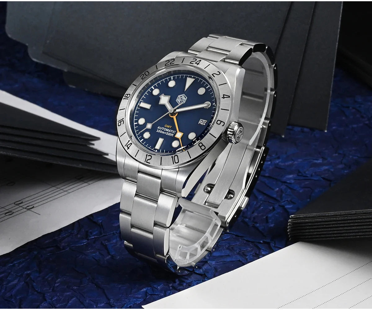 San Martin 39mm GMT Blue Dial Men's Watch - SN0054-G
