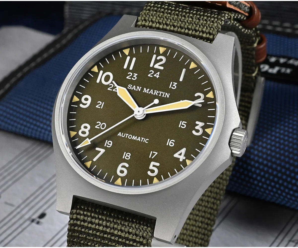 San Martin 38mm Stainless Steel Men's Pilot Automatic Watch- SN0137-G