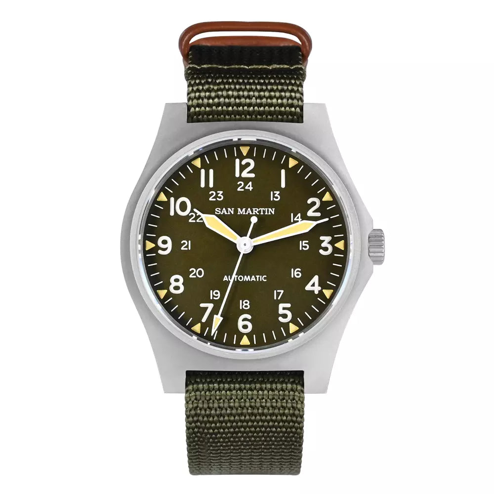San Martin 38mm Stainless Steel Men's Pilot Automatic Watch- SN0137-G