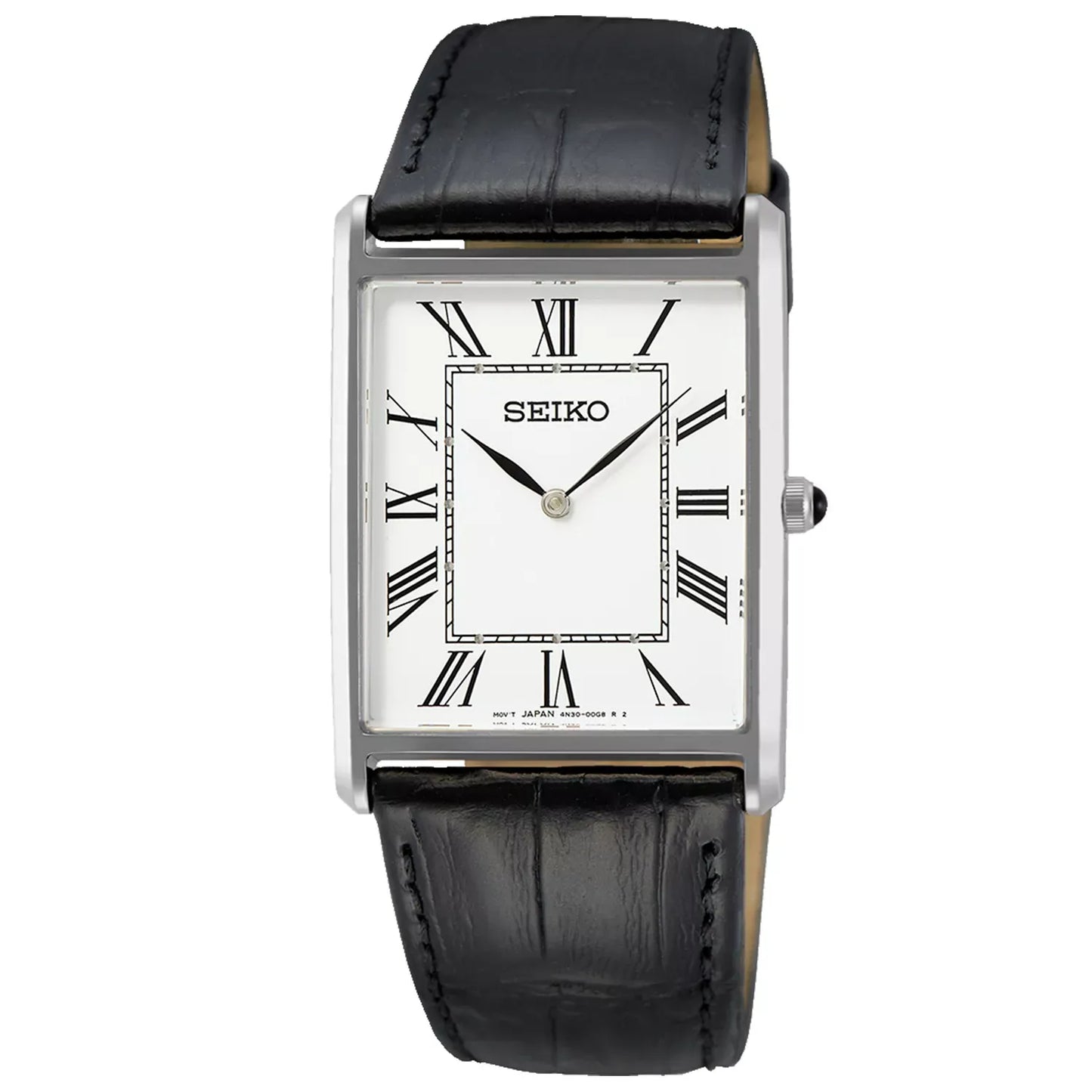 Seiko Essentials (Seiko Tank) White Dial Leather Strap Men's Watch - SWR049P1