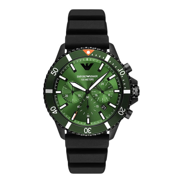 Emporio Armani Green Dial Silicone Strap Men's Chronograph Watch- AR11463