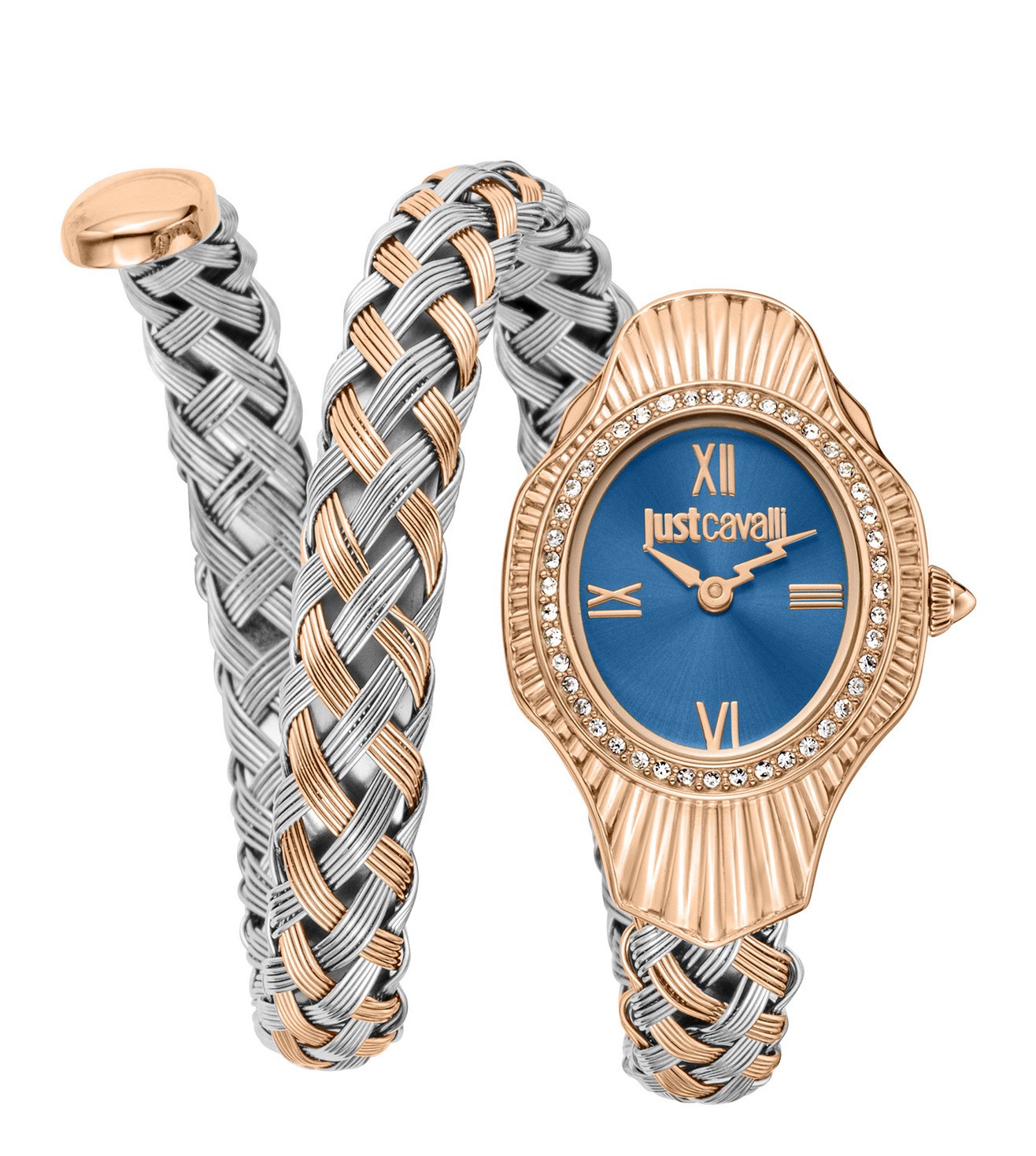 Just Cavalli Twined Snake Design Blue Dial Ladies Watch- JC1L305M0065