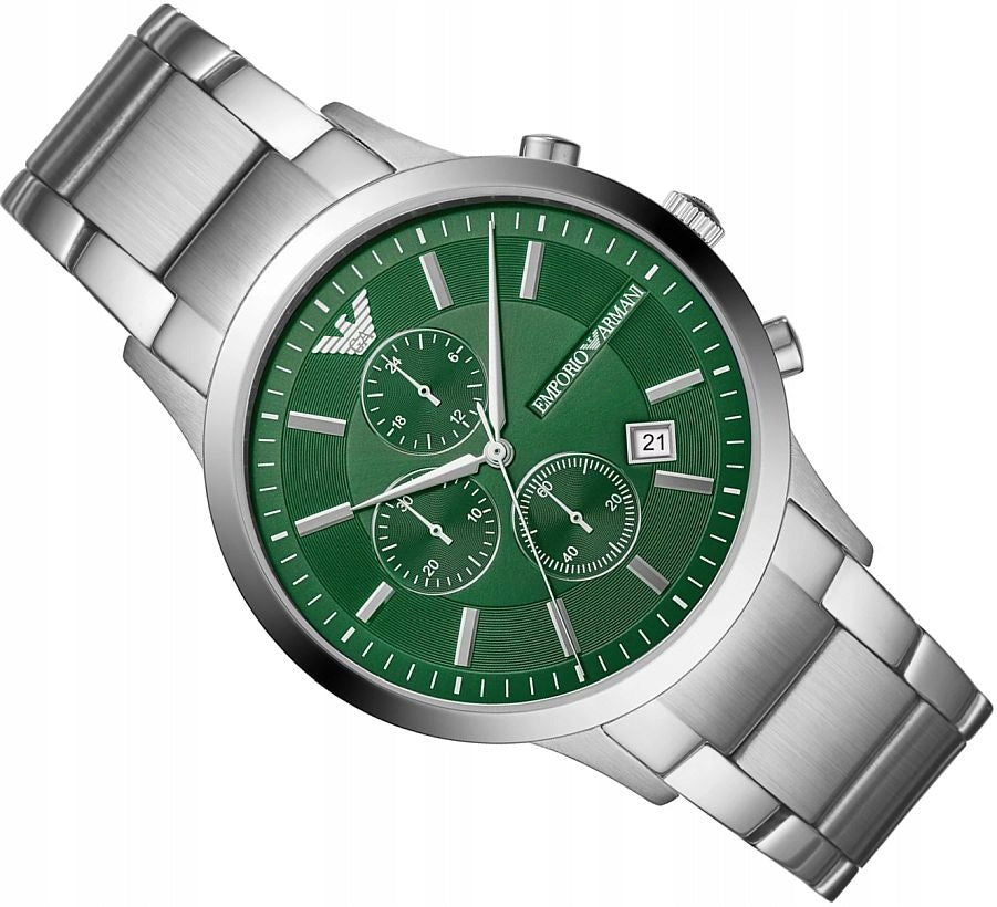 Emporio Armani Green Dial Stainless Steel Men's Chronograph Watch- AR11507